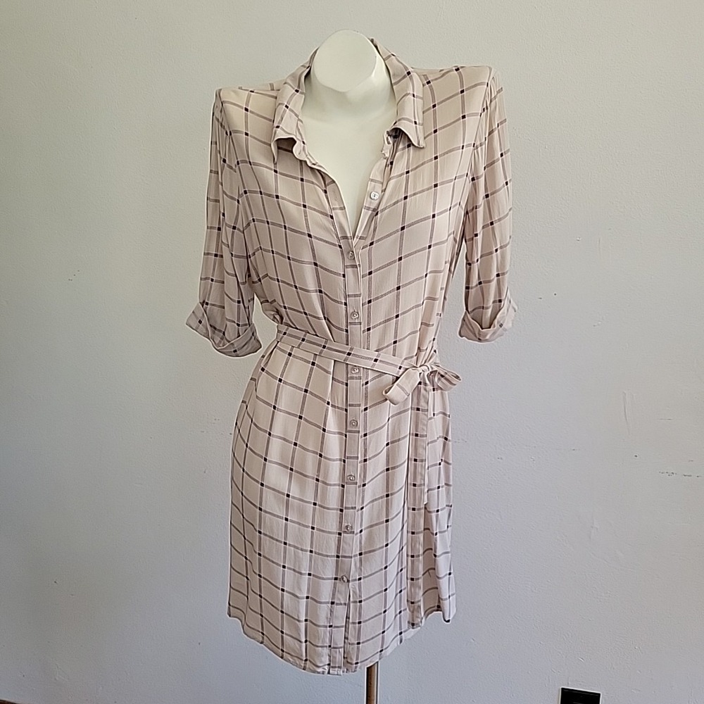 Victoria Secret Plaid Shirt Dress Belted Button Up Cuffed Half Length Sleeve